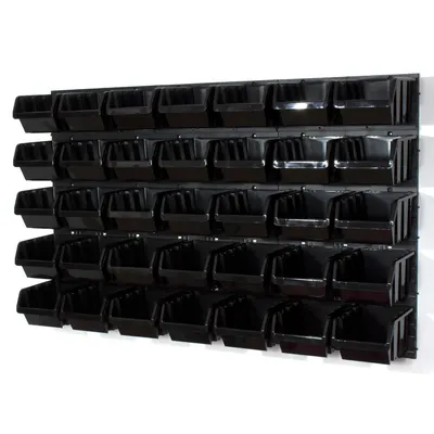 Produktbild von 35 Stapelboxen mit Wandregal 120 x 80 cm | lager wandplatten lagerregal