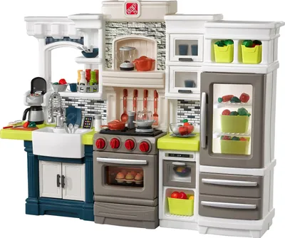 Produktbild von Step2 Elegant Edge Spielküche | Spielzeugküche für Kinder mit 78-teiligem Zubehör Set inkl. u.a. Geschirr & Töpfe | Kinderküche aus Kunststoff /