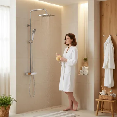 Zdjęcie produktu dla Termostatyczny system prysznicowy Homelody z mosiądzu z deszczownicą i prysznicem ręcznym, deszczownicą o wysokim ciśnieniu