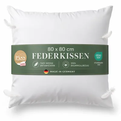 Produktbild von Federkissen "Tierwohl" 80x80cm, Kopfkissen, 100% Federn, Bezug aus 100% Baumwolle, Downpass zertfiziert