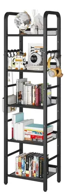 Zdjęcie produktu dla Regał stojący z 5 półkami, metalowa konstrukcja, minimalistyczny styl, kolor czarny, wysokość 146 cm