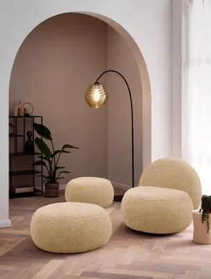 Produktbild von DOMO. collection Polsterhocker 700 014, Hocker, rund, Füße mit Filzgleitern, Fußhocker, Polsterganitur, 65 x 65 x 35 cm (BxTxH), taupe
