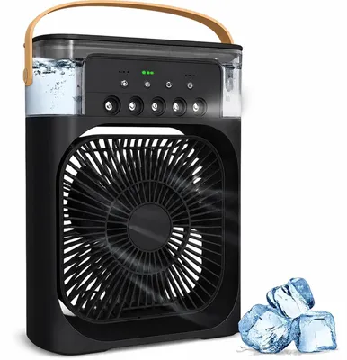 Produktbild von Mini Klimaanlage Luftkühler USB Luftbefeuchter Tischventilator 3in1 mit LED Timer Schwarz