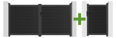 Produktbild von ATHOS 3 m H. 160 cm anthrazitgraues Verbundholz-Schwingtor mit Aluminiumrahmen + ATHOS 1 m H. 160 cm Verbund-Fußgängertor