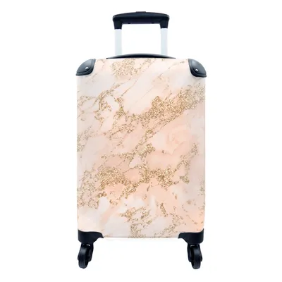 Produktbild von MuchoWow® Koffer Handgepäck Trolley Rollkoffer Kleine Reisekoffer mit 4 Rollen - Marmor - Rosa - Gold - Cabin Size < 55x40x23 cm & 55x40x20 cm - Fotokoffer - Kabinenkoffer - Boardgepäck - Reise-Box - Reisekoffer - Reisegepäck - Koffer mit Bild - Trolley für Kinder