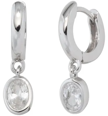 Produktbild von Paar Ohrringe Creolen mit Zirkonia weiß oval 925 Silber Damen Ohrschmuck