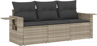 Produktbild von vidaXL 3-tlg. Garten-Sofagarnitur mit Kissen Hellgrau Poly Rattan