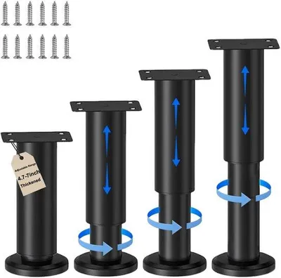 Produktbild von 4 verstellbare Bettbeine, 12-18 cm Möbelbeine, Metall-Möbelstützfüße, robustes Bettgestell