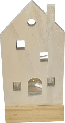 Produktbild von Teelichthalter auf Holzsockel | Haus Silhouette | 15 cm | Holz | Weiß
