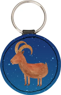 Produktbild von Mr. & Mrs. Panda Anhänger Sternzeichen Steinbock - Sternenhimmel Blau - Geschenk, schlüsselanhänger kunstleder, für schlüssel, mini, Bock, Ziege, Tierkreiszeichen