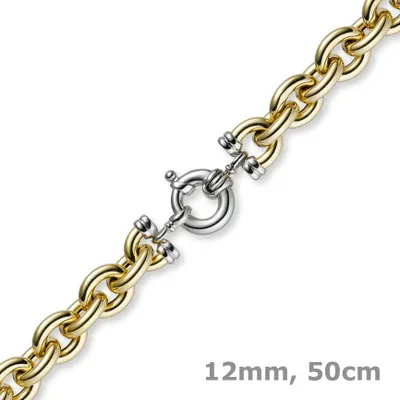 Produktbild von 12mm Rundanker Kette Collier Halsschmuck 585 Gold Gelbgold & Weißgold, 50cm