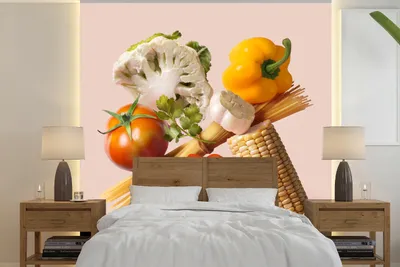 Produktbild von MuchoWow® Fototapete für Wohnzimmer oder Schlafzimmer Wandtapete Vinyl Motivtapete Gemüse - Nudeln - Stilleben - 220x220 cm - Tapeten