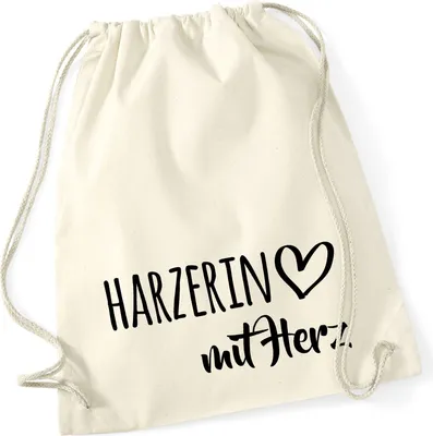 Produktbild von Huuraa Turnbeutel Harzerin mit Herz 12 Liter Natural Baumwolle Rucksack Geschenkidee
