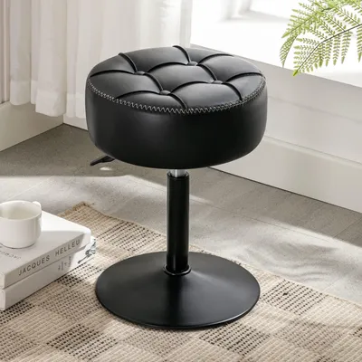 Make-up-Hocker, höhenverstellbar, 360° drehbar, Kunstleder, schwarz