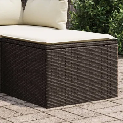 Produktbild von Design Gartenhocker mit Kissen Braun 55x55x37 cm Poly Rattan, Gartenhocker 2024 Neu