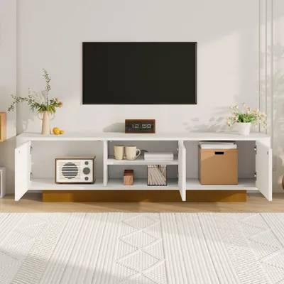 Produktbild von okwish TV-Schrank mit viel Stauraum,Lowboard mit abgerundetes Design, Kabelmanagement und Texturfront,Fernsehschrank aus MDF,Weiß