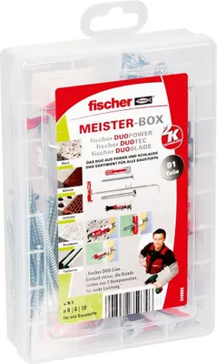 Produktbild von fischer Meister-Box DuoLine. Die praktische Montage-box mit fischer DuoPower, DuoTec und DuoBlade sowie den passenden Schrauben.