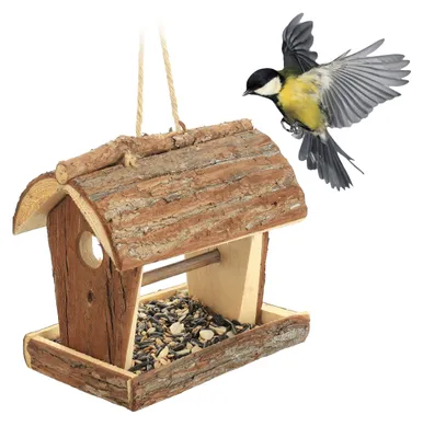 Produktbild von Vogelfutterhaus zum Aufhängen Vogelhaus Futterstelle - 18 x 13,5 x 19,5 cm - Naturholz - Zum Aufhängen oder Hinstellen für Balkon, Garten und Terrasse