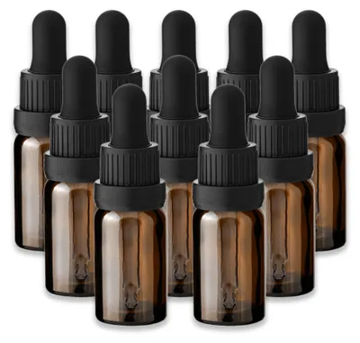 Produktbild von 10x Braune Glasflasche 10 ml mit schwarzer Pipette leere Tropfflasche