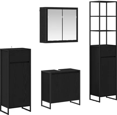 Produktbild von Badezimmermöbel-Set 4 Stk. Schwarz Eichen-Optik Holzwerkstoff