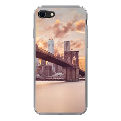 Produktbild von MuchoWow® Handyhülle Schutzhülle Hülle für iPhone SE 2020 Brooklyn Bridge und die New Yorker Skyline bei Sonnenuntergang Silikon Softcase Handy Hülle - Kartenbesitzer