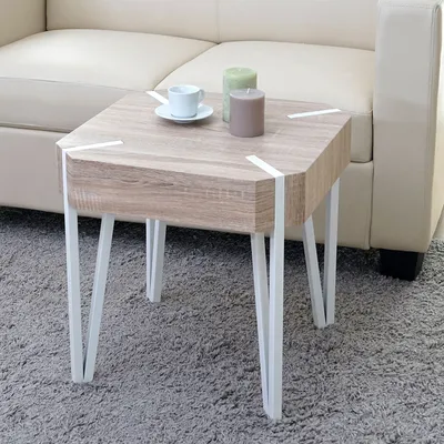 Zdjęcie produktu dla Kos T574 stolik kawowy, stolik boczny, 52x50x50cm certyfikat MVG ~ dąb, jasne metalowe nogi