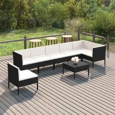 Produktbild von 8-tlg. Garten-Lounge-Set mit Auflagen Poly Rattan Schwarz , Gartenmöbel-Sets Design 2024