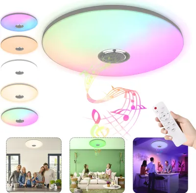 Produktbild von XMTECH 60L LED Deckenleuchte Dimmbar LED RGB Deckenlampe Ø30CM Badezimmer Lampe Badlampe mit Bluetooth Lautsprecher Fernbedienung und APP-Steuerung für Kinderzimmer Schlafzimmer Wohnzimmer