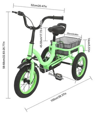 Produktbild von Kinderfahrrad - Dreirad 3-rädrig - 30 cm Räder - Stahlrahmen - Hinterfederung - Klammerbremse - bis 25 kg - hellgrün