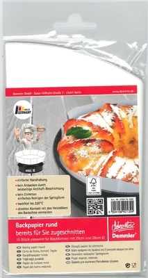 Produktbild von Demmler 3700741020 Backpapier Zuschnitte, rund, passend für Ø 26 & 28 cm Formen, weiß (10er Pack)