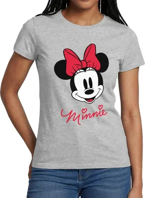 Produktbild von Mickey & Minnie Schriftzug Frauen T-Shirt, L, Grau meliert