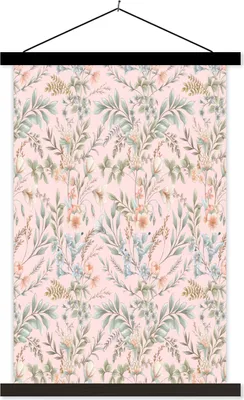 Produktbild von MuchoWow® Textilposter Blumen - Pastell - Vintage 60x90 cm mit schwarzem Rahmen - Poster Wohnzimmer
