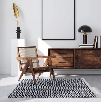 Zdjęcie produktu dla Dywan kilim gold romby biało- - kształt: prostokątny, kolor: czarny, prostokątny: 80×150 cm