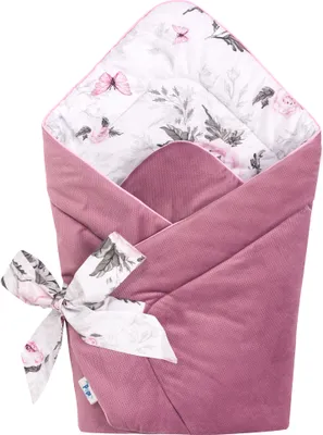 Produktbild von Pepi Babyhörnchen Einschlagdecke - 75×75 cm 100% Baumwolle - Babydecke Wickeldecke Babynest - Old Rosa Velvet Pink Flowers