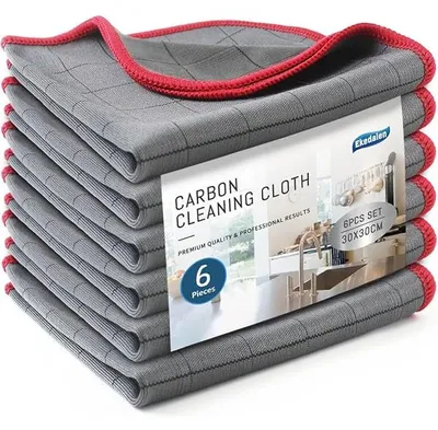 Produktbild von 6X Fensterputztücher Carbon Tücher, Reinigungstuch für Kristallklare & Streifenfreie Scheiben, Microfaser Putztuch, Fusselfreies Poliertuch, 30x30 cm Glastücher, 400 GSM