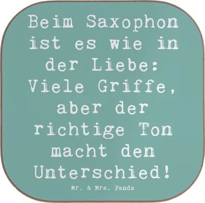 Produktbild von Mr. & Mrs. Panda Untersetzer für Gläser Spruch Saxophon Liebe - Meeresbrise - Geschenk, Blues, Griffe, Tassenuntersetzer, und Musik, gläseruntersetzer, Tischuntersetzer