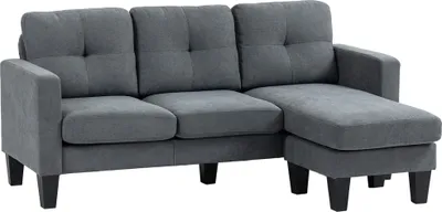 Zdjęcie produktu dla Sofa narożna HOMCOM, kanapa narożna z odwracalnym szezlongiem, sofa w kształcie litery L, tapicerowana kanapa narożna ze sprężynami wewnętrznymi, rama stalowa z imitacją lnu, 186 x 130 x 84 cm, ciemnoszary
