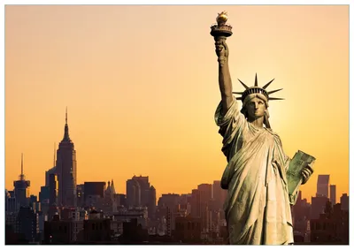 Produktbild von Wallario Premium Glasbild, freischwebende Optik, kräftige Farben, Größe 100 x 70 cm Motiv Freiheitsstatue New York