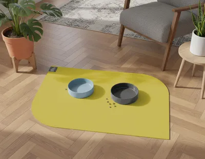 Produktbild von SANOZOO® - Napfunterlage Blatt -  Futtermatte in Mangogelb 40 x 60 cm