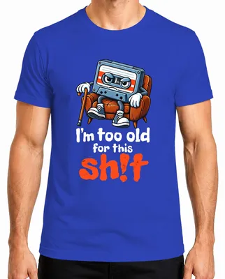 Productafbeelding van "Ik ben te oud voor dit gedoe" - Kassetterecorder, muziekcassette, heren T-shirt, blauw, maat XL