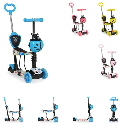 Produktbild von Moni Kinderroller Lollipop 3 in 1 Schiebestange, Sitz, PolyurethanVorderräder mit LED blau
