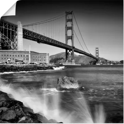 Produktbild von ARTland Poster Golden Gate Bridge mit Brandung Größe: 30x30 cm