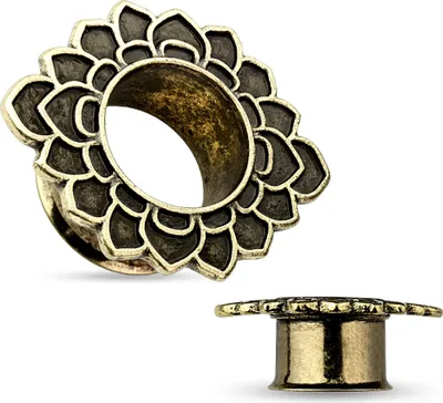 Produktbild von Flesh Tunnel Vintage Antik Ohr Piercing Ohrstecker Lotusblüte Tribal Ethno antik-gold 5 mm