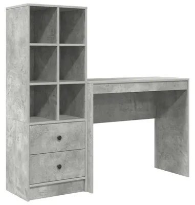 Produktbild von Schreibtisch mit Schubladen mit Regal 2 pcs Beton Grau