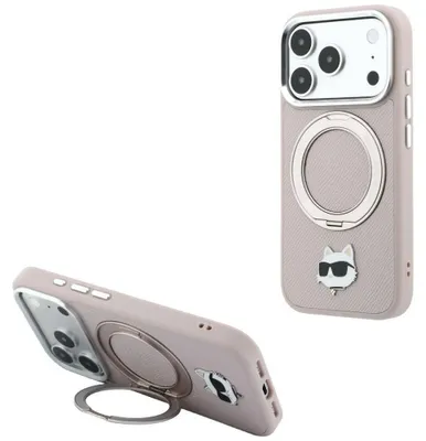 Produktbild von Karl Lagerfeld mit Ring Stand 360 Choupette Kopf Pin MagSafe Apple iPhone 18 Pro Max / 17 Pro Max pink