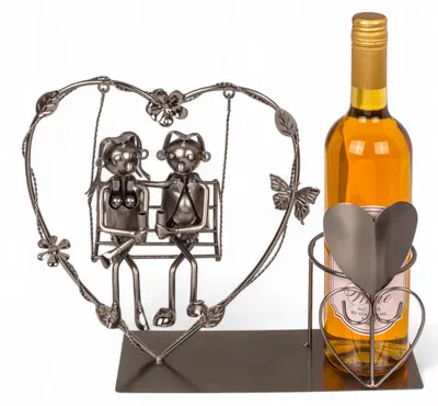 Metallener Weinflaschenhalter mit Herz und Paar, 27x9x20 cm