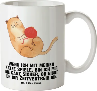 Produktbild von Mr. & Mrs. Panda Pott Katze Wolle - Weiß - Geschenk, Cat, jumbotasse, weisse tasse, Große, Spielen, Teepott, Haha, Teetasse, Haustier