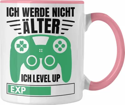 Produktbild von Trendation - Zocker Tasse Geschenk Gamer Geschenkidee Lustiger Spruch Gaming Geburtstag Ich Level Up (Rosa)