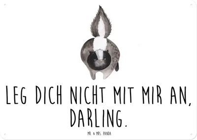 Produktbild von Mr. & Mrs. Panda Schild Stinktier Angriff DIN A3 - Weiß - Geschenk, Skunk, Wandbild, Türschild, Magnetschild, Blechtafel, Wildtier, Stinker, Raubtier, wütend, tafel