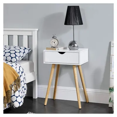 Produktbild von Beistelltisch 2er Set Östersund Wohnzimmertisch 60 x 40 x 30 cm Nachttisch mit Schublade Sofatisch Nebentisch Kaffeetisch Weiß